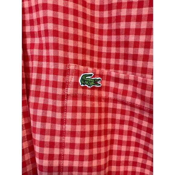 Lacoste Shirt Size Large Regular Fit Button Front Long Sleeve Gingham Cotton Red - Picture 3 of 9